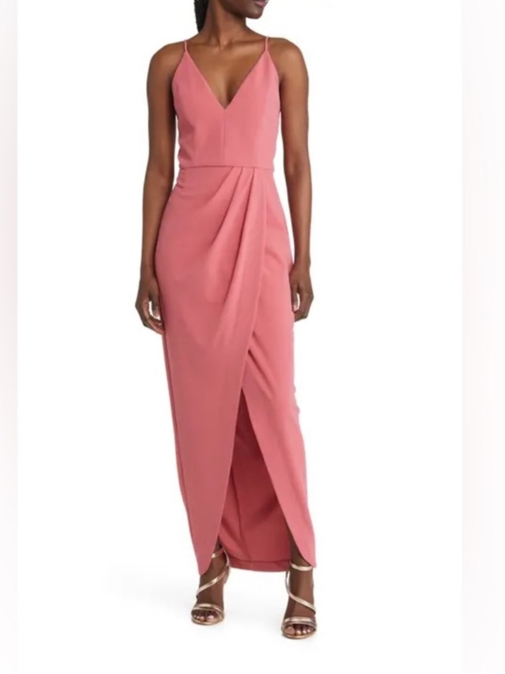 Wayf Pink V-Neck Spaghetti Strap Maxi Dress